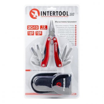 Мультиинструмент 160 мм, 12 в 1 с чехлом Intertool HT-0541